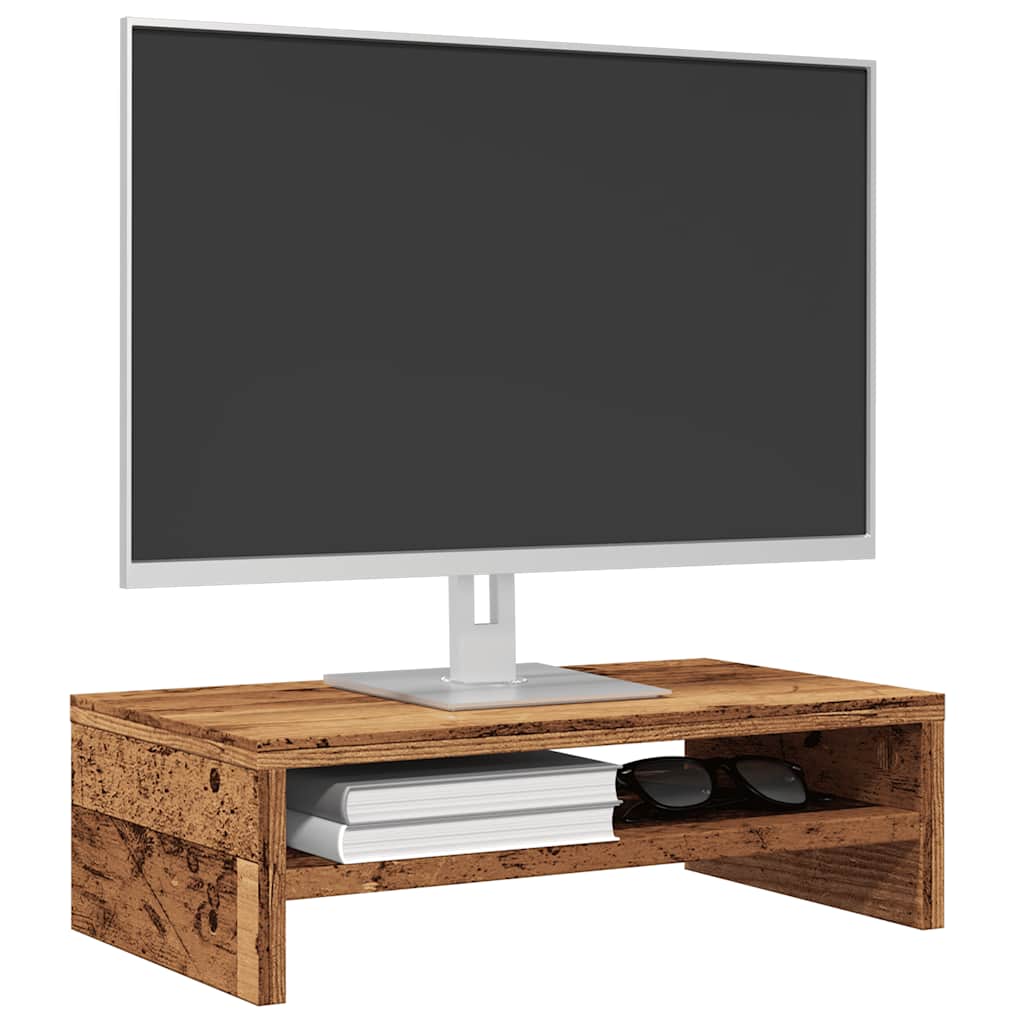 Monitorstandaard 42x24x13 cm bewerkt hout oud houtkleurig is nu te koop bij PeponiXL, paradijselijk wonen!