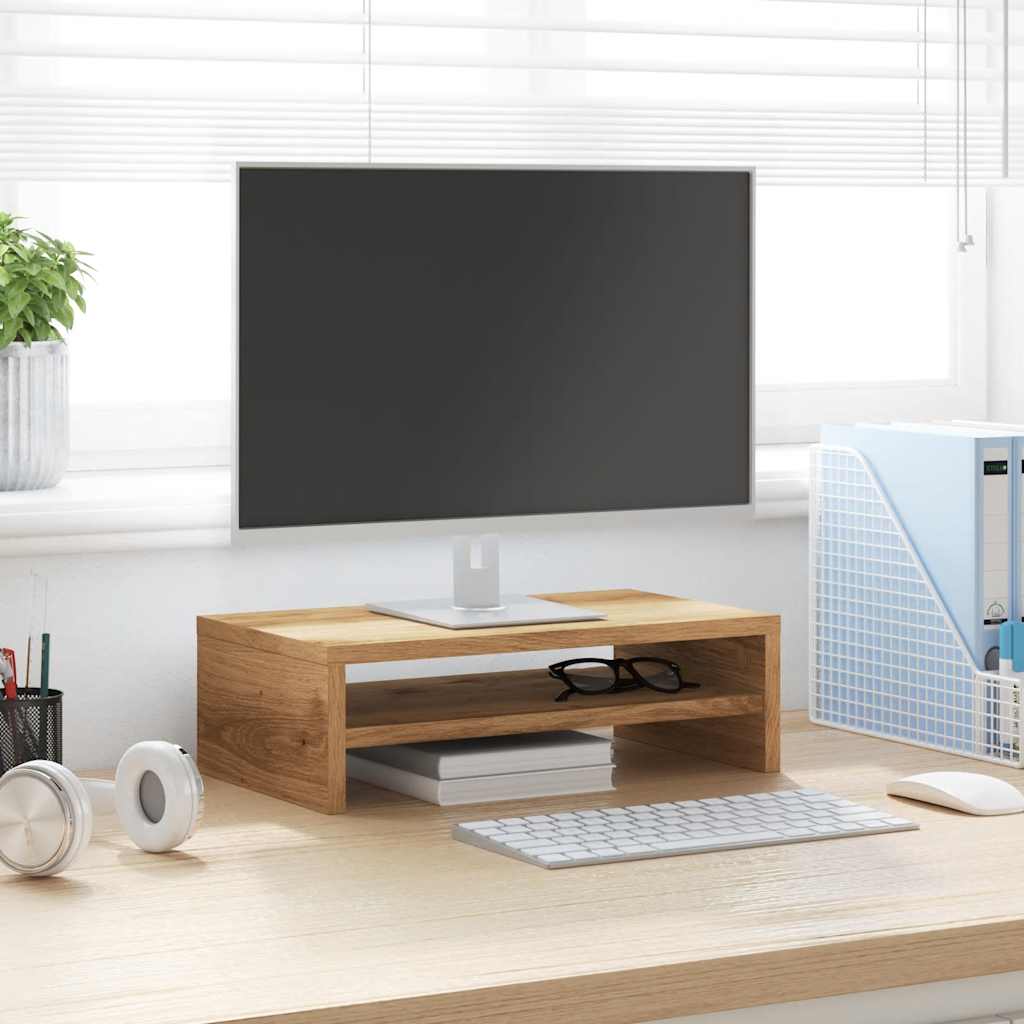 Monitorstandaard 42x24x13 cm bewerkt hout artisanaal eikenkleur is nu te koop bij PeponiXL, paradijselijk wonen!