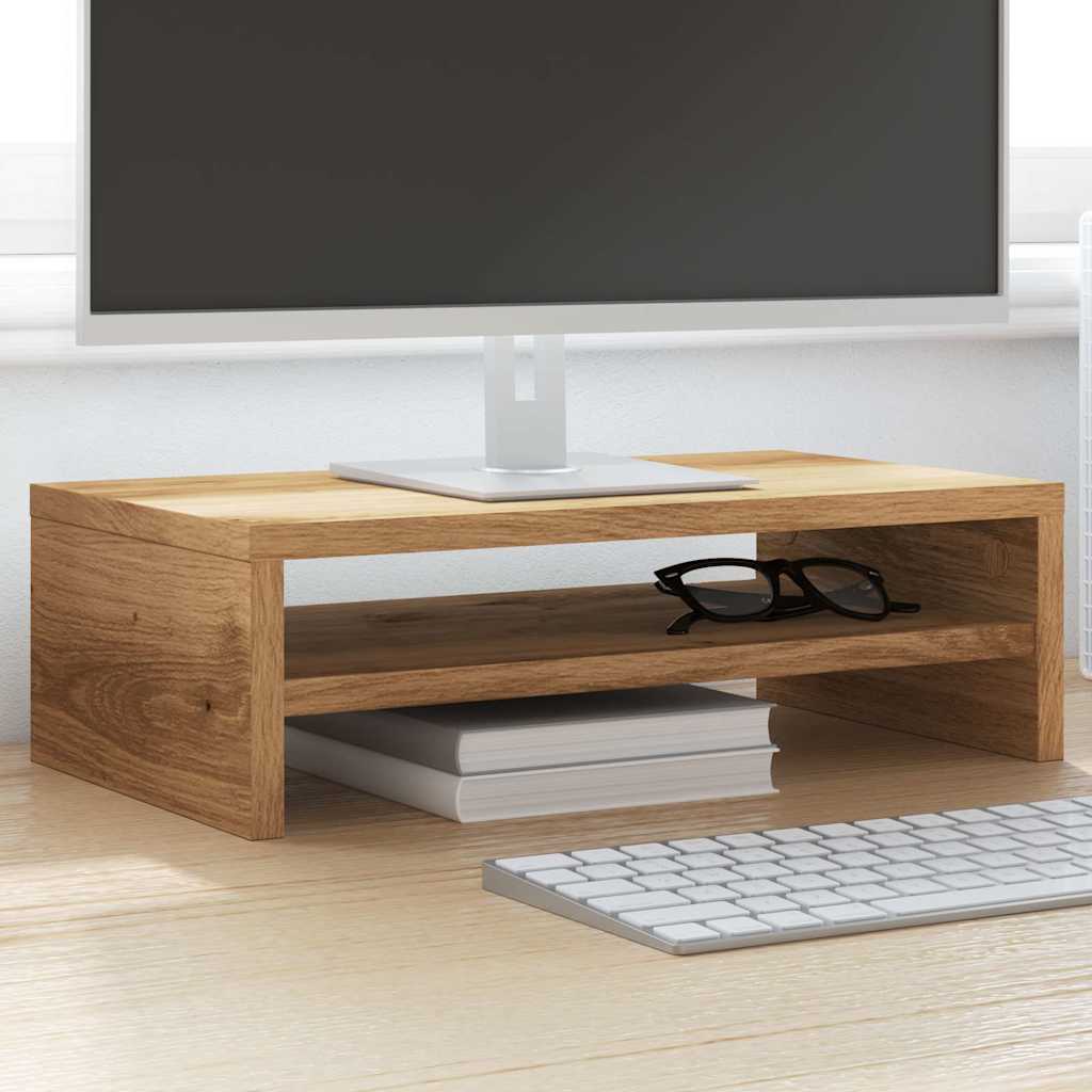 Monitorstandaard 42x24x13 cm bewerkt hout artisanaal eikenkleur is nu te koop bij PeponiXL, paradijselijk wonen!