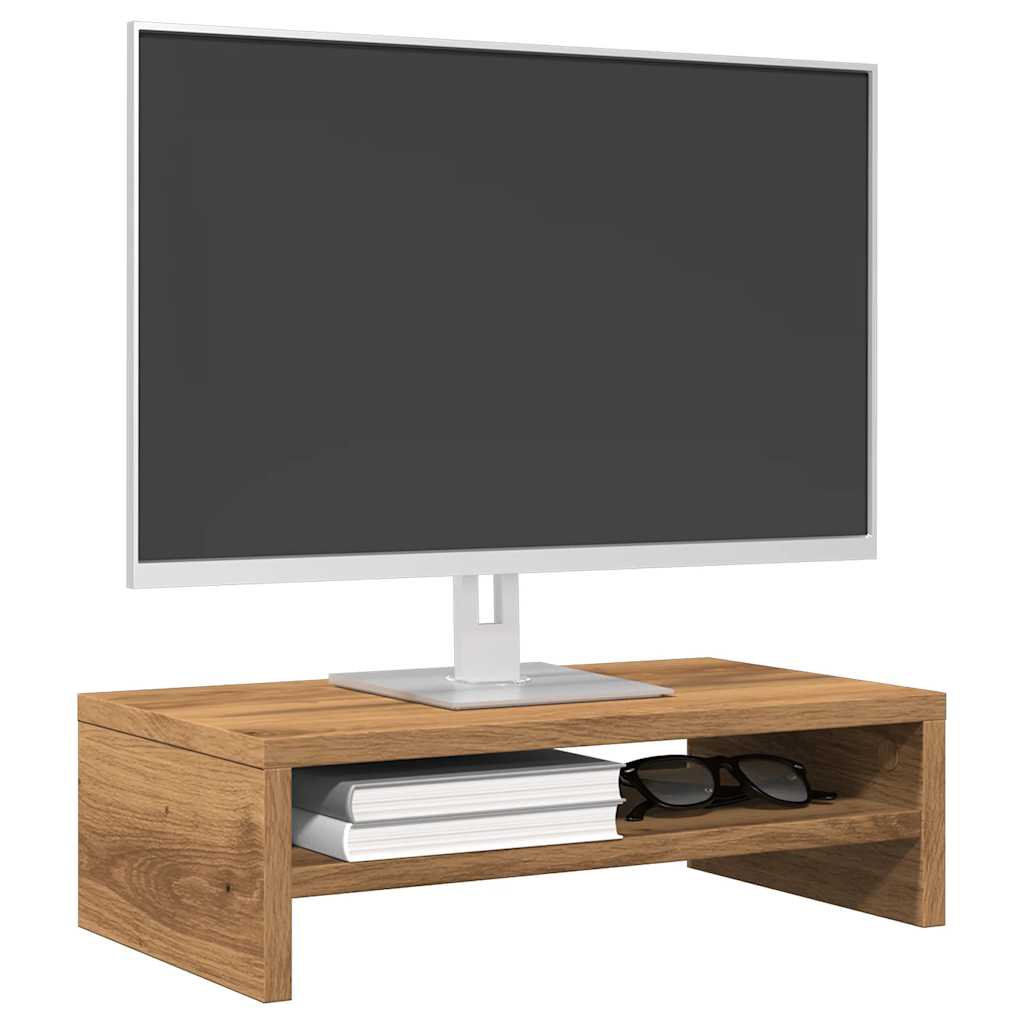 Monitorstandaard 42x24x13 cm bewerkt hout artisanaal eikenkleur is nu te koop bij PeponiXL, paradijselijk wonen!