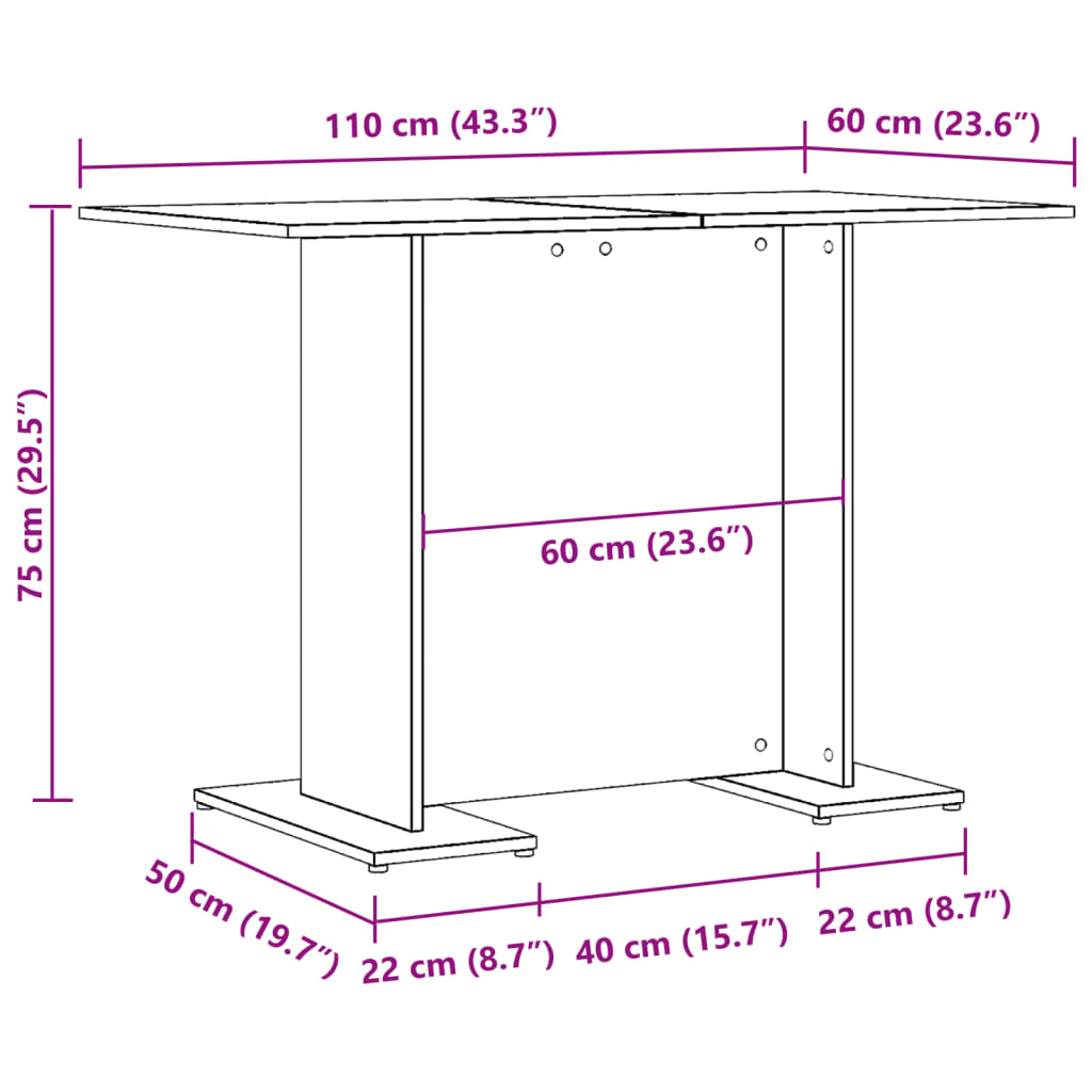 Eettafel 110x60x75 cm bewerkt hout oud houtkleurig is nu te koop bij PeponiXL, paradijselijk wonen!