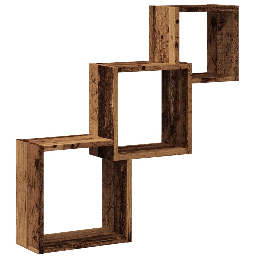 Wandplanken kubus 68x15x68 cm bewerkt hout oud houtkleurig is nu te koop bij PeponiXL, paradijselijk wonen!