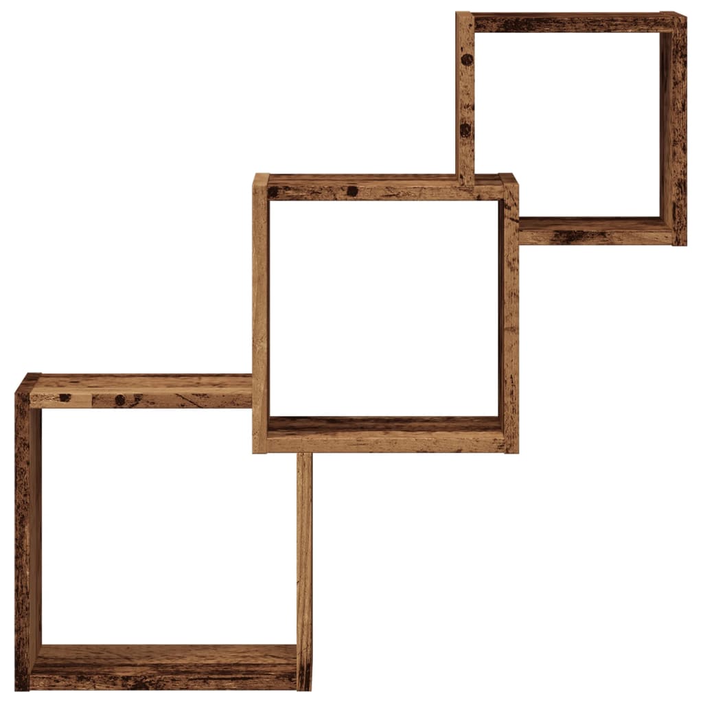 Wandplanken kubus 68x15x68 cm bewerkt hout oud houtkleurig is nu te koop bij PeponiXL, paradijselijk wonen!