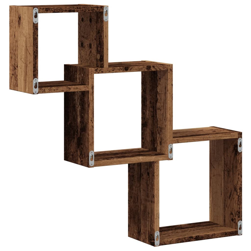 Wandplanken kubus 68x15x68 cm bewerkt hout oud houtkleurig is nu te koop bij PeponiXL, paradijselijk wonen!