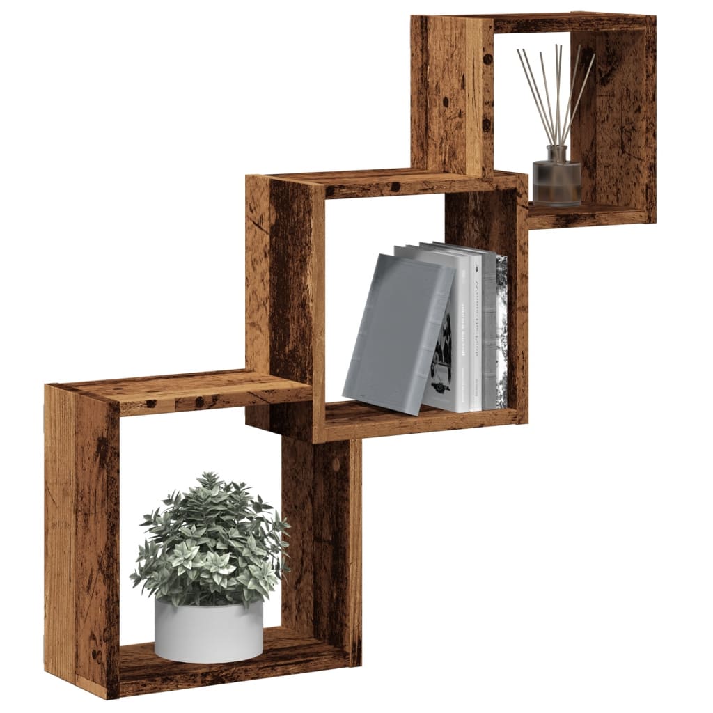 Wandplanken kubus 68x15x68 cm bewerkt hout oud houtkleurig is nu te koop bij PeponiXL, paradijselijk wonen!