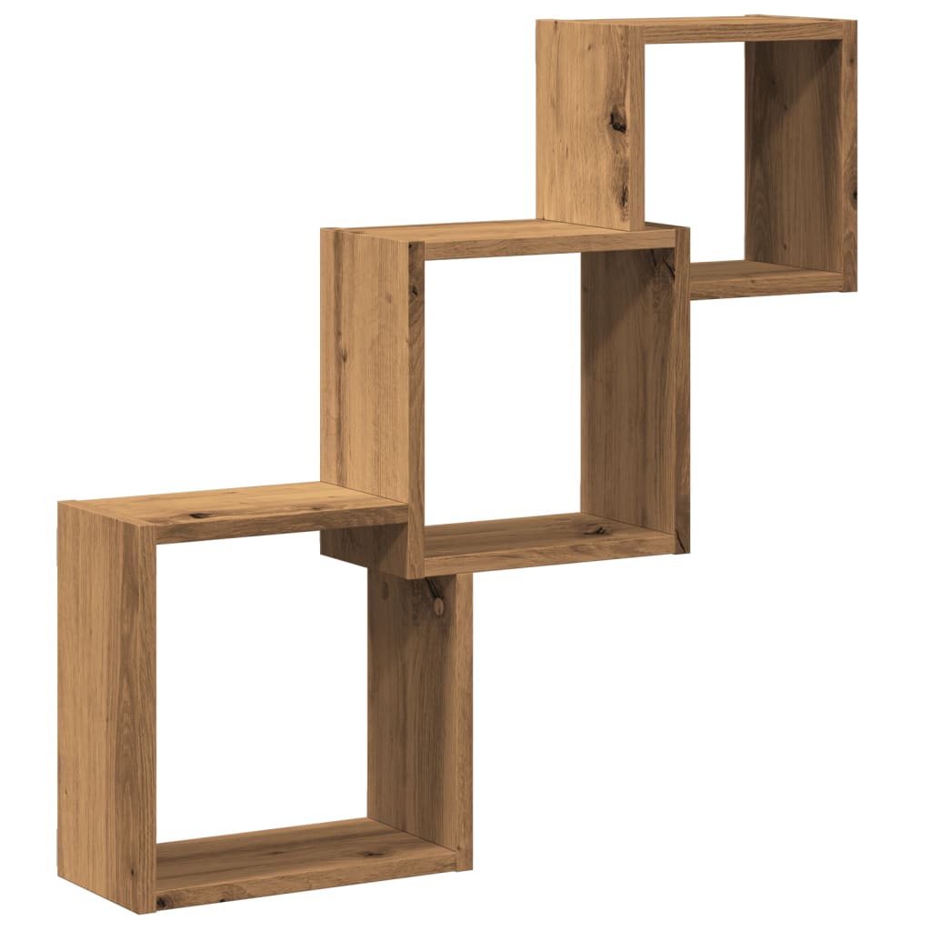 Wandplanken kubus 68x15x68cm bewerkt hout artisanaal eikenkleur is nu te koop bij PeponiXL, paradijselijk wonen!