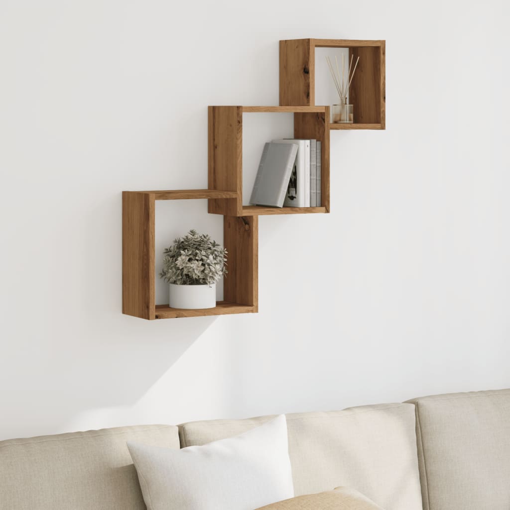 Wandplanken kubus 68x15x68cm bewerkt hout artisanaal eikenkleur is nu te koop bij PeponiXL, paradijselijk wonen!