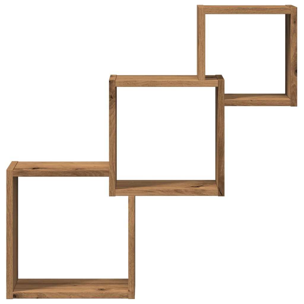 Wandplanken kubus 68x15x68cm bewerkt hout artisanaal eikenkleur is nu te koop bij PeponiXL, paradijselijk wonen!