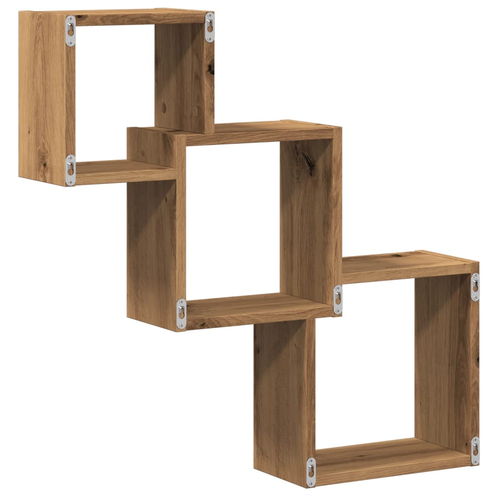 Wandplanken kubus 68x15x68cm bewerkt hout artisanaal eikenkleur is nu te koop bij PeponiXL, paradijselijk wonen!