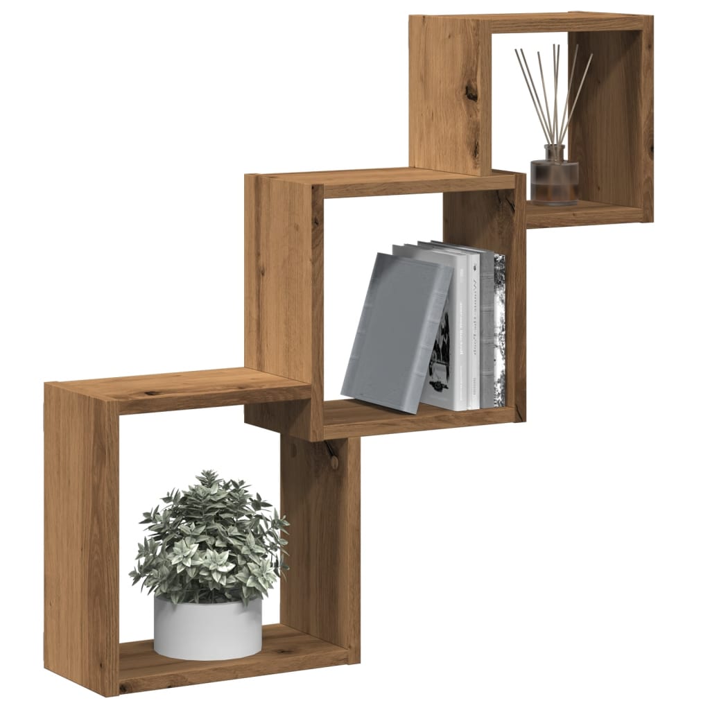 Wandplanken kubus 68x15x68cm bewerkt hout artisanaal eikenkleur is nu te koop bij PeponiXL, paradijselijk wonen!