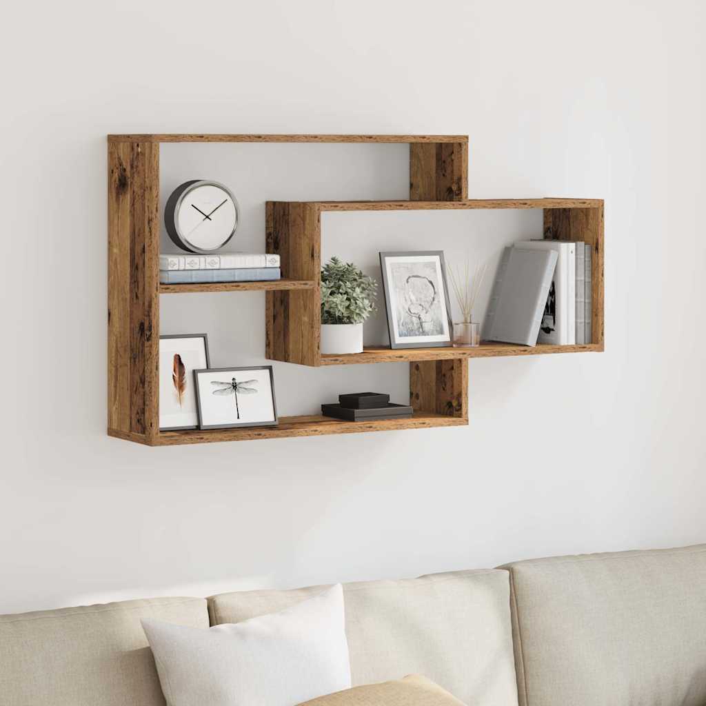 Wandschap 104x20x58,5 cm bewerkt hout oud houtkleurig is nu te koop bij PeponiXL, paradijselijk wonen!