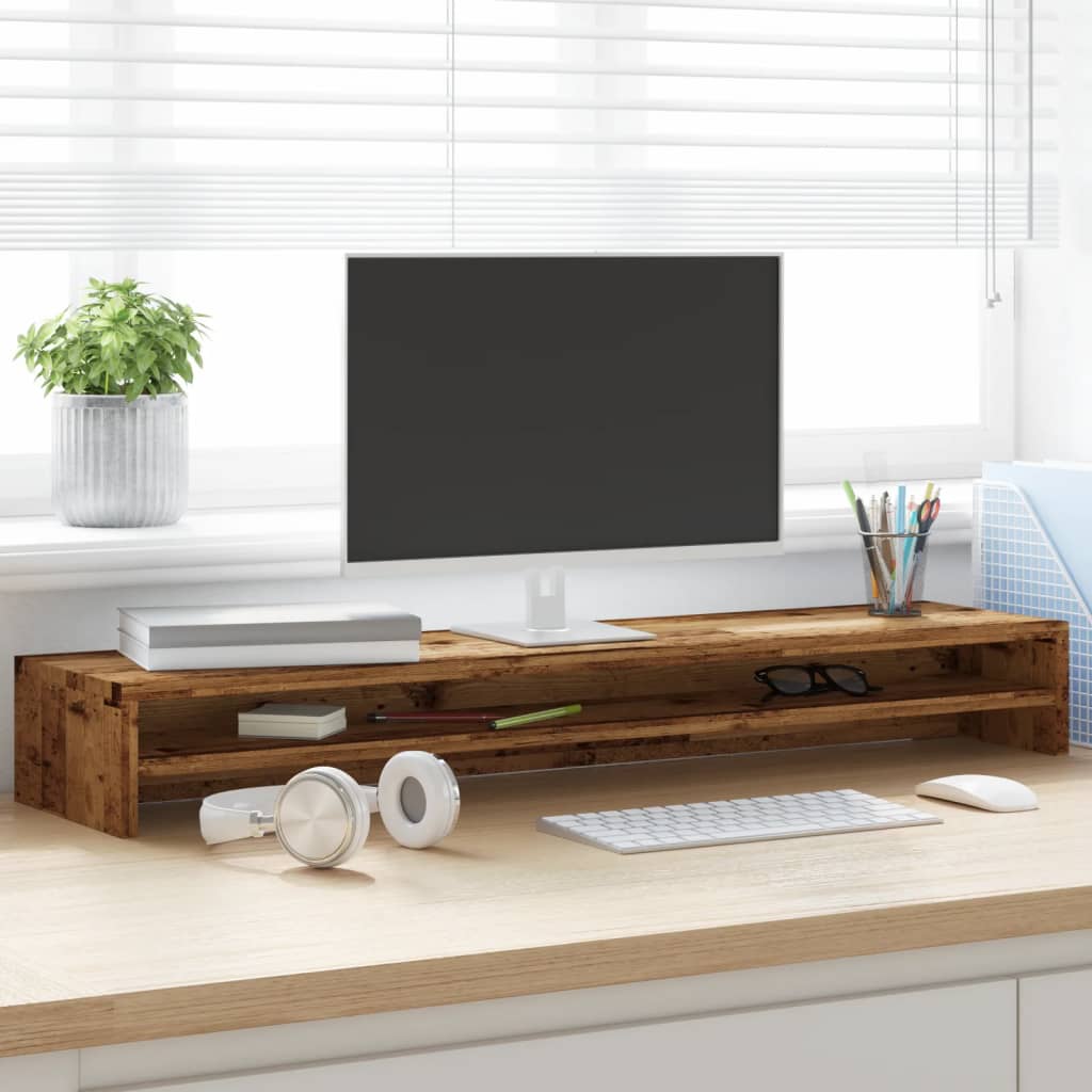 Monitorstandaard 100x24x13 cm bewerkt hout oud houtkleurig is nu te koop bij PeponiXL, paradijselijk wonen!