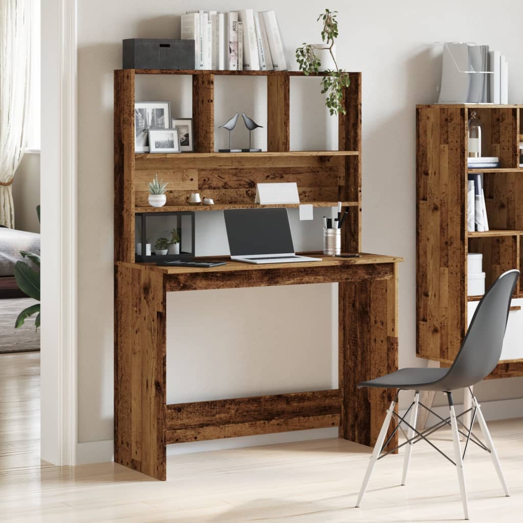 Bureau met schappen 102x45x148 cm bewerkt hout oud houtkleurig is nu te koop bij PeponiXL, paradijselijk wonen!