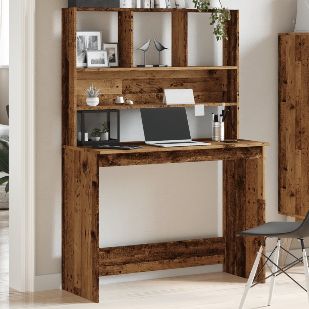 Bureau met schappen 102x45x148 cm bewerkt hout oud houtkleurig is nu te koop bij PeponiXL, paradijselijk wonen!
