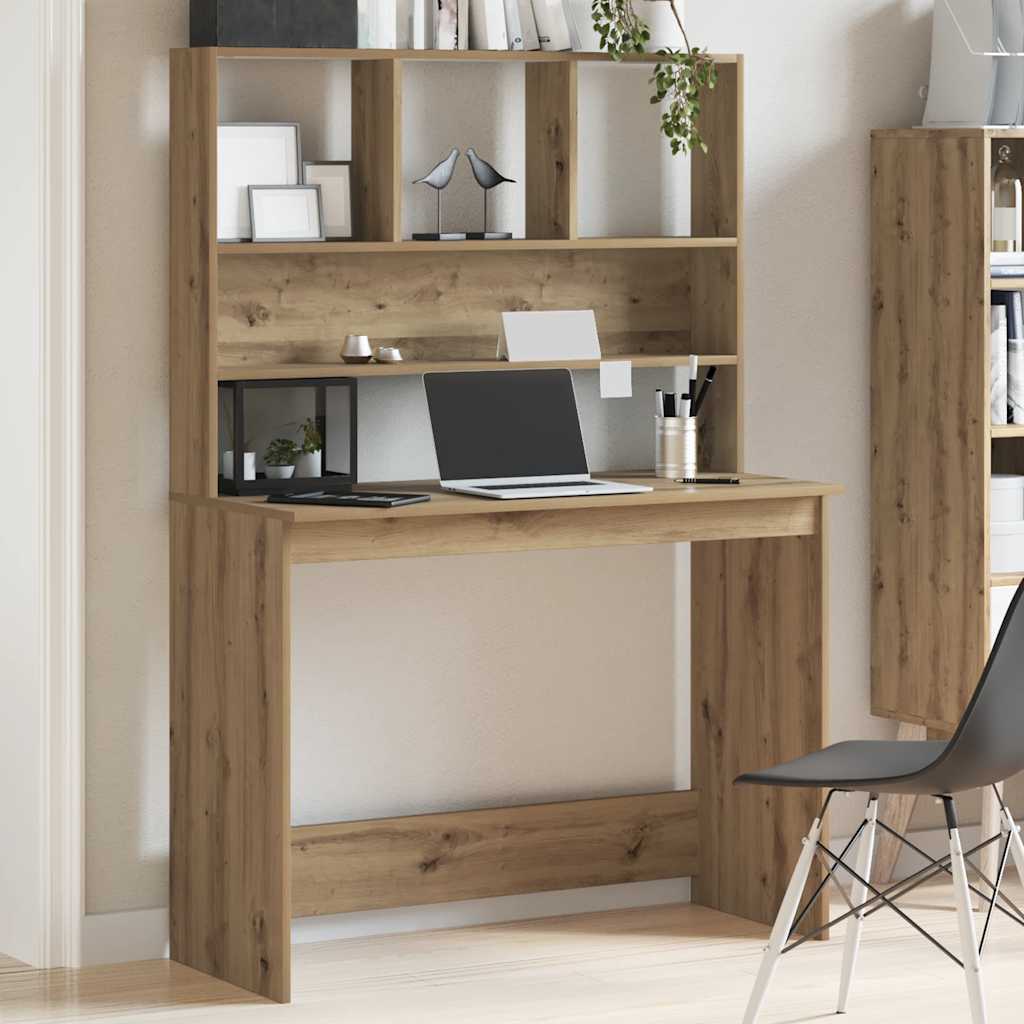 Bureau met schappen 102x45x148 cm bewerkt hout artisanaal eiken is nu te koop bij PeponiXL, paradijselijk wonen!