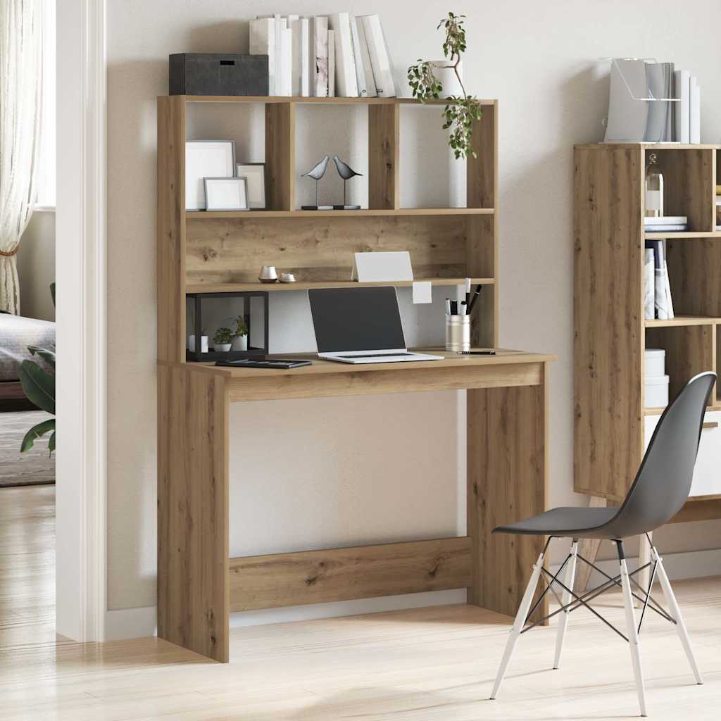 Bureau met schappen 102x45x148 cm bewerkt hout artisanaal eiken is nu te koop bij PeponiXL, paradijselijk wonen!