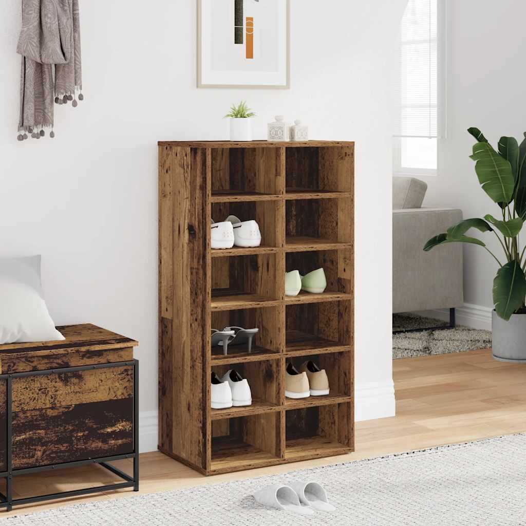 Schoenenrek 54x34x100,5 cm bewerkt hout oud houtkleurig is nu te koop bij PeponiXL, paradijselijk wonen!