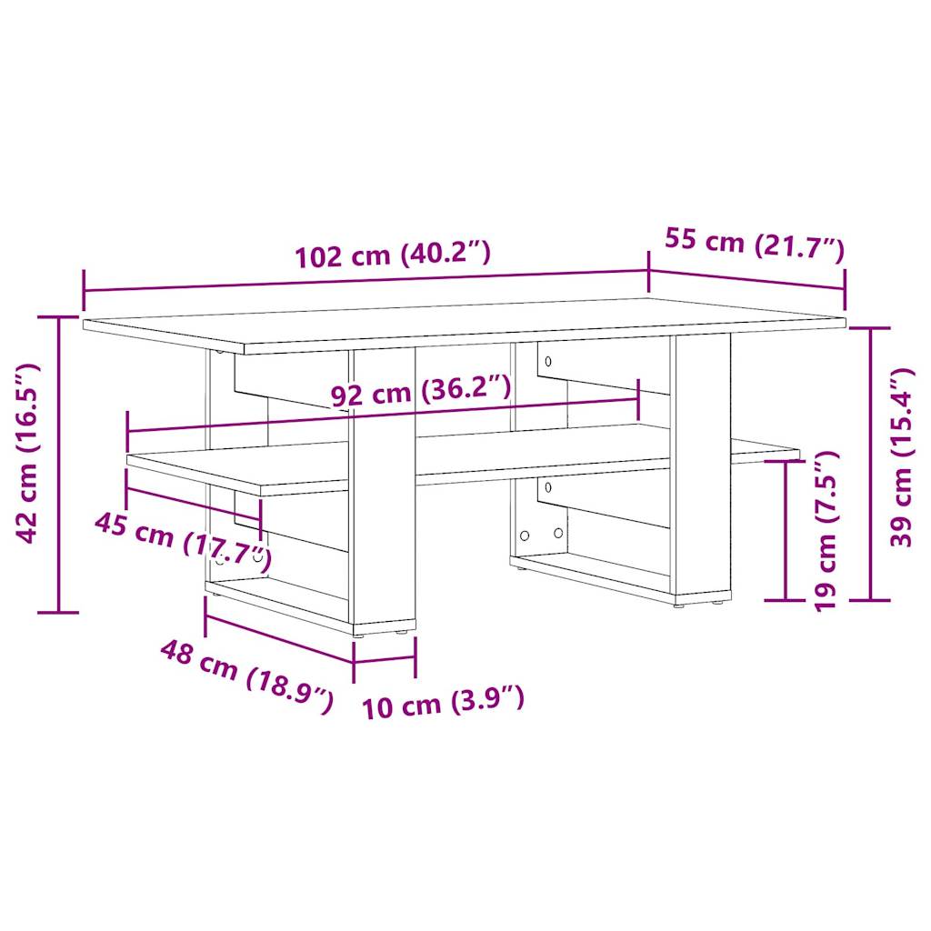 Salontafel 102x55x42 cm bewerkt hout artisanaal eikenkleur is nu te koop bij PeponiXL, paradijselijk wonen!