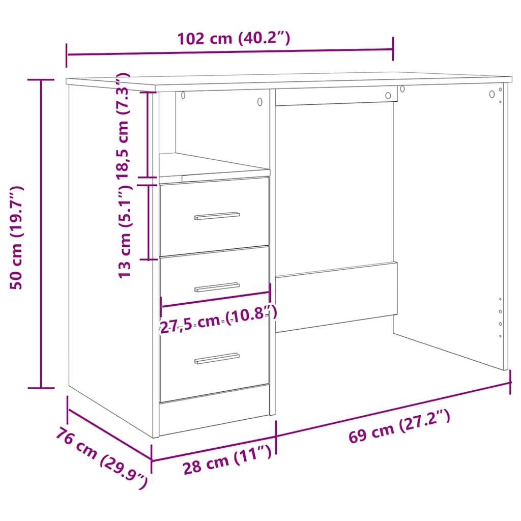 Bureau 102x50x76 cm bewerkt hout artisanaal eikenkleur is nu te koop bij PeponiXL, paradijselijk wonen!
