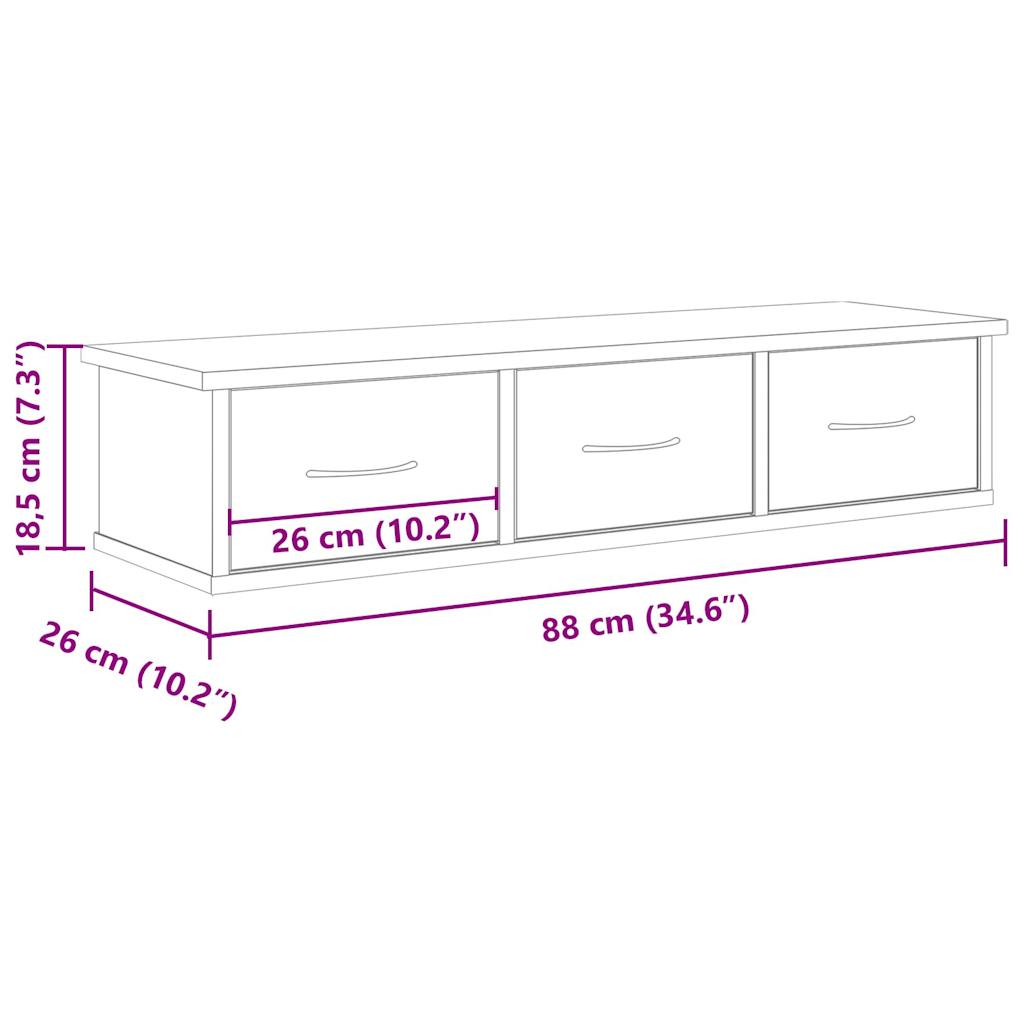 Wandkast 88x26x18,5 cm bewerkt hout oud houtkleurig is nu te koop bij PeponiXL, paradijselijk wonen!
