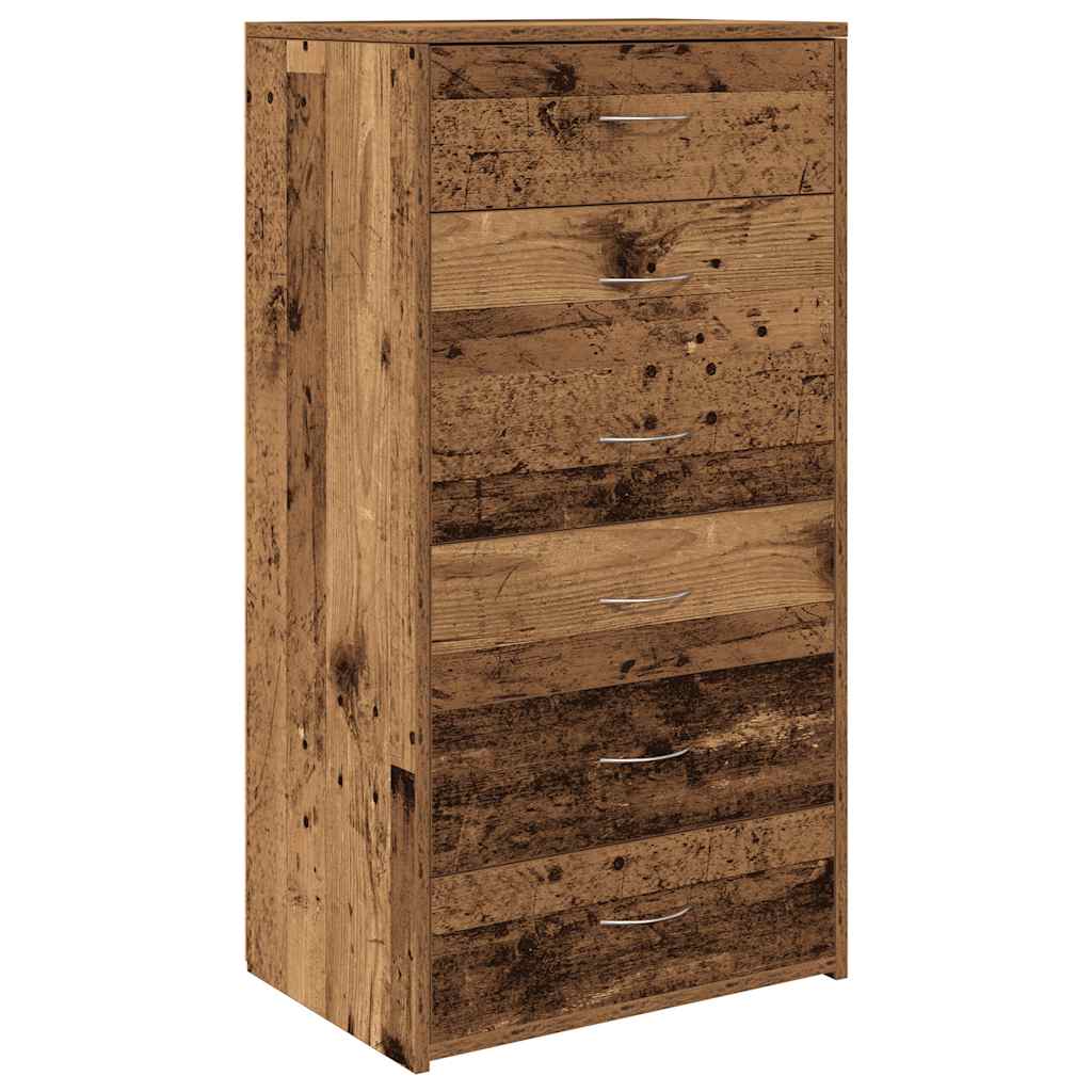Dressoir met 6 lades 50x34x96 cm bewerkt hout oud houtkleurig is nu te koop bij PeponiXL, paradijselijk wonen!
