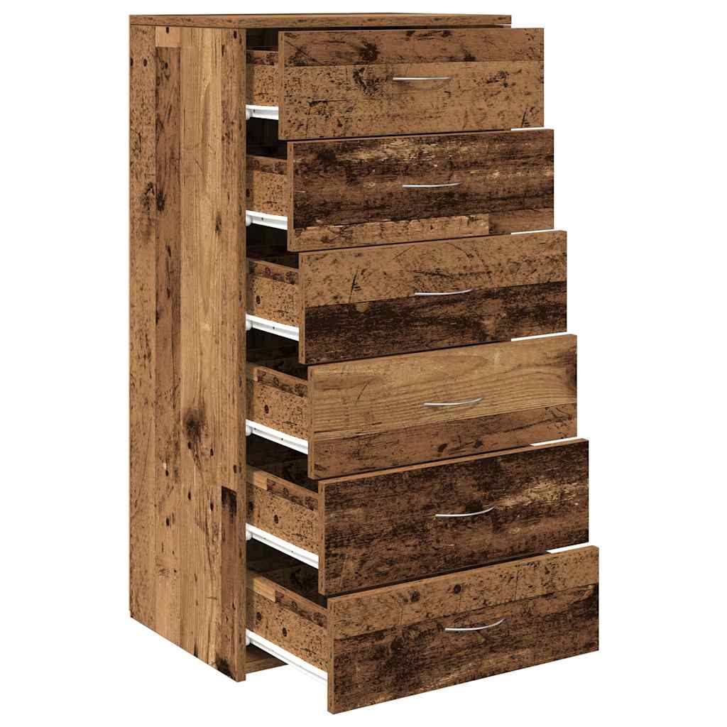 Dressoir met 6 lades 50x34x96 cm bewerkt hout oud houtkleurig is nu te koop bij PeponiXL, paradijselijk wonen!