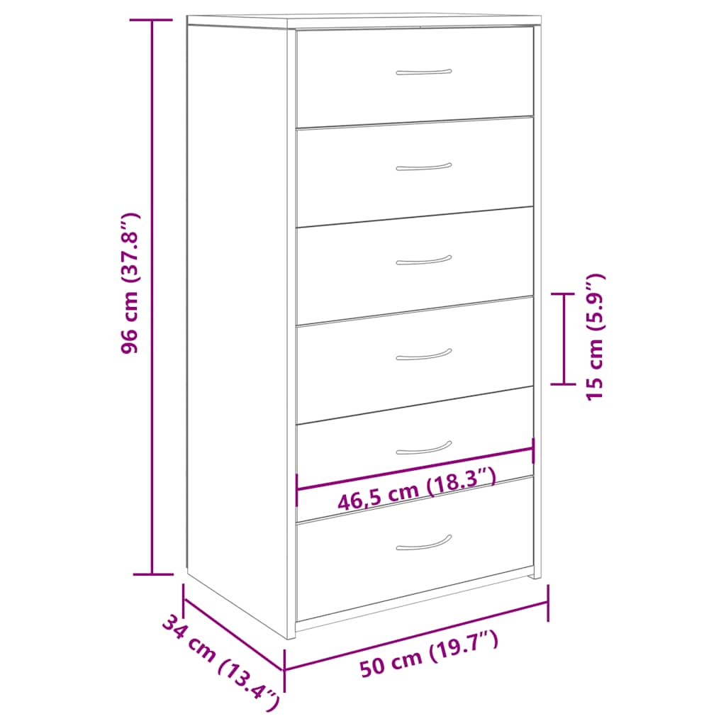 Dressoir met 6 lades 50x34x96 cm bewerkt hout oud houtkleurig is nu te koop bij PeponiXL, paradijselijk wonen!