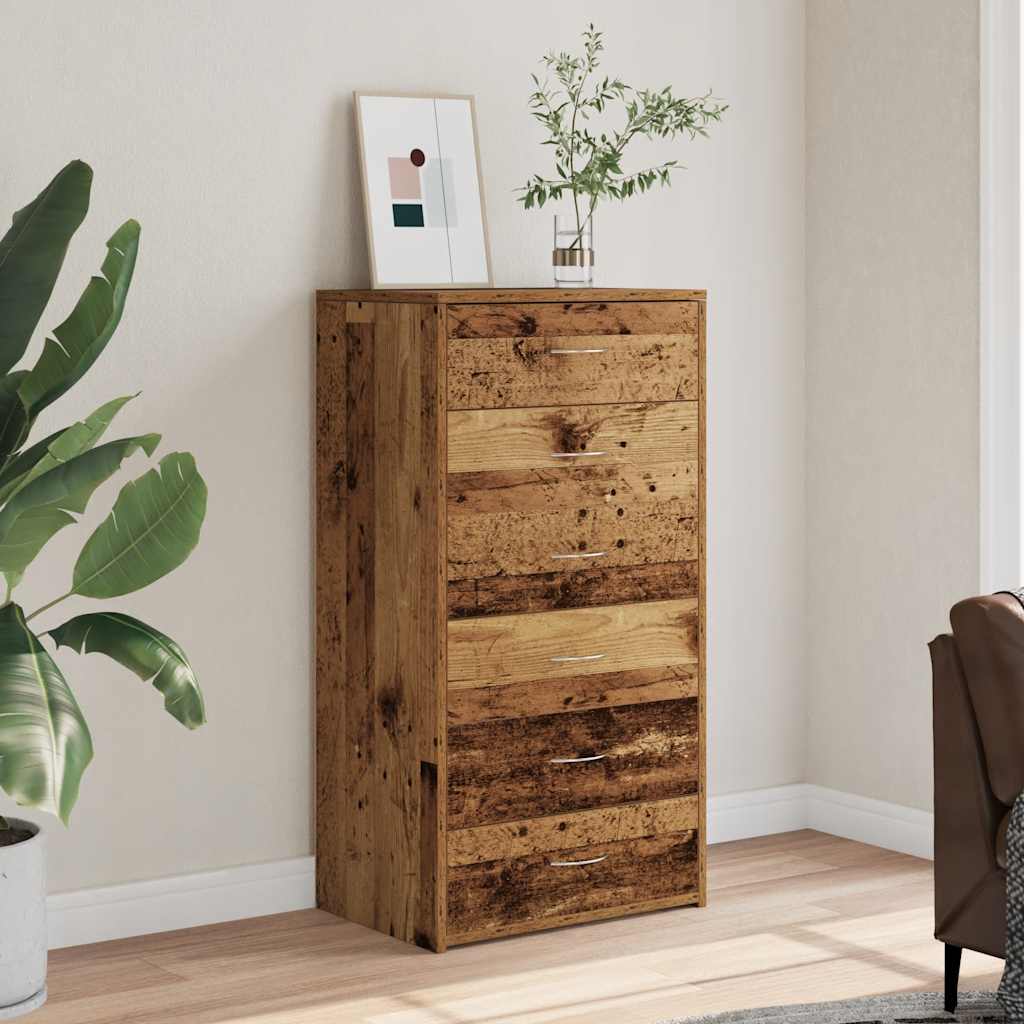 Dressoir met 6 lades 50x34x96 cm bewerkt hout oud houtkleurig is nu te koop bij PeponiXL, paradijselijk wonen!
