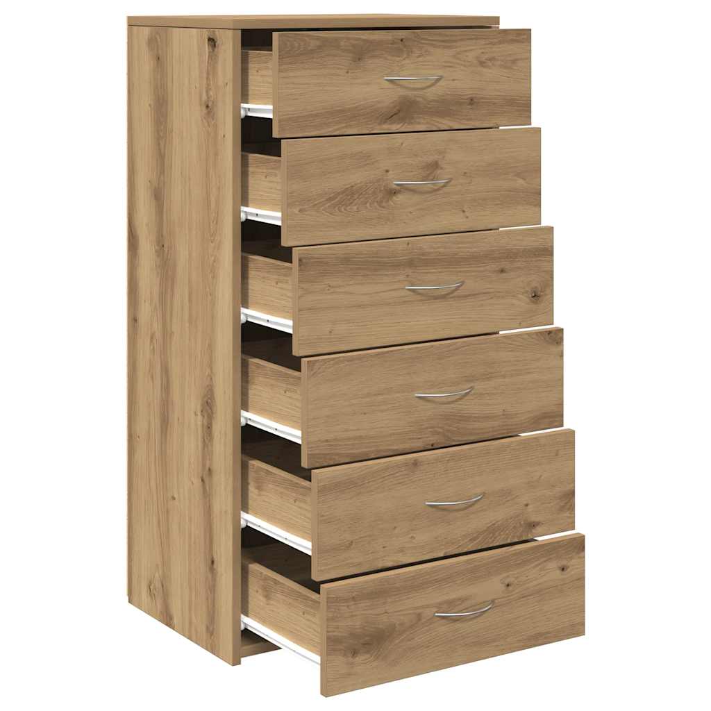 Dressoir met 6 lades 50x34x96 cm bewerkt hout artisanaal eiken is nu te koop bij PeponiXL, paradijselijk wonen!