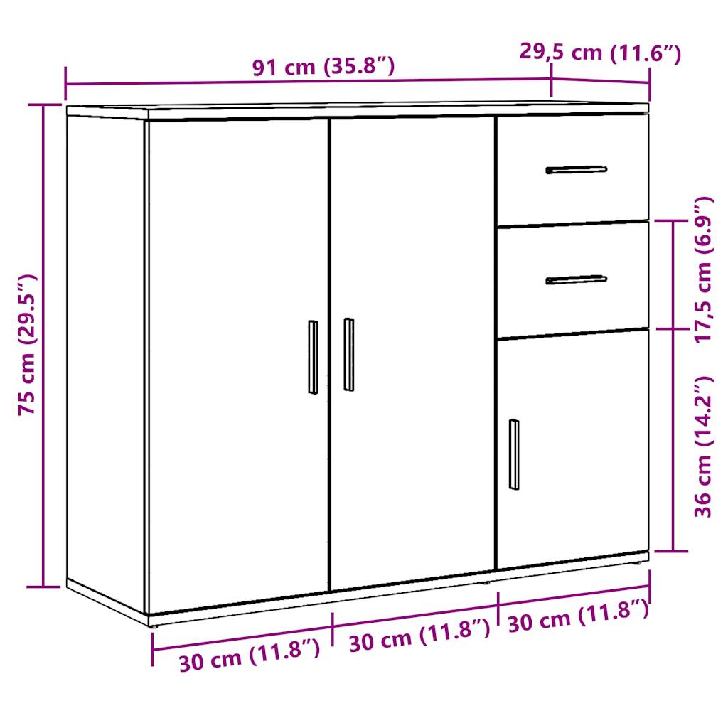 Dressoir 91x29,5x75 cm bewerkt hout oud houtkleurig is nu te koop bij PeponiXL, paradijselijk wonen!