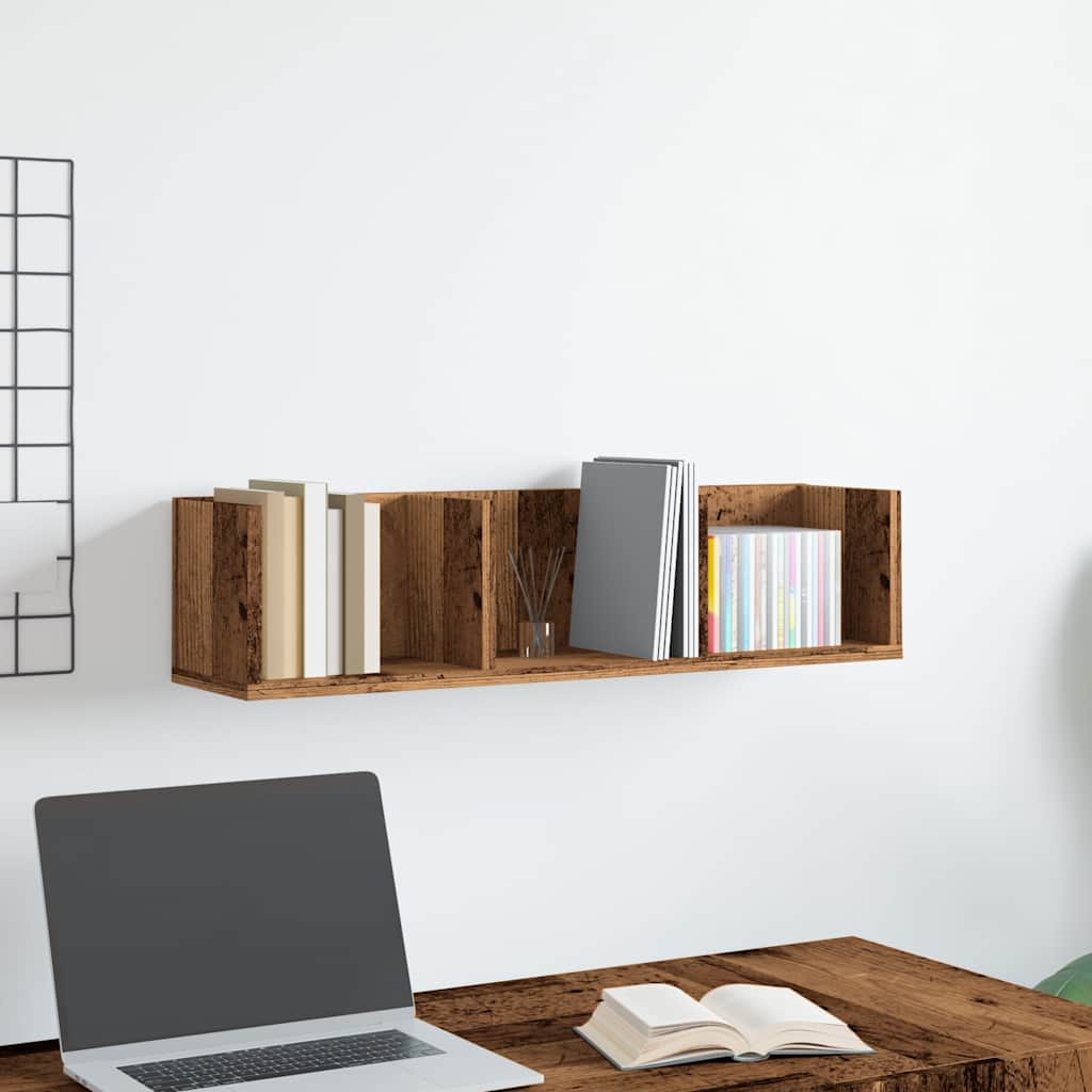 Cd-wandschap 75x18x18 cm bewerkt hout oud houtkleurig is nu te koop bij PeponiXL, paradijselijk wonen!