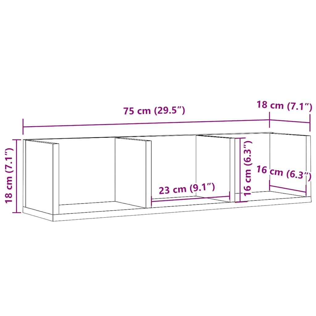 Cd-wandschap 75x18x18 cm bewerkt hout oud houtkleurig is nu te koop bij PeponiXL, paradijselijk wonen!