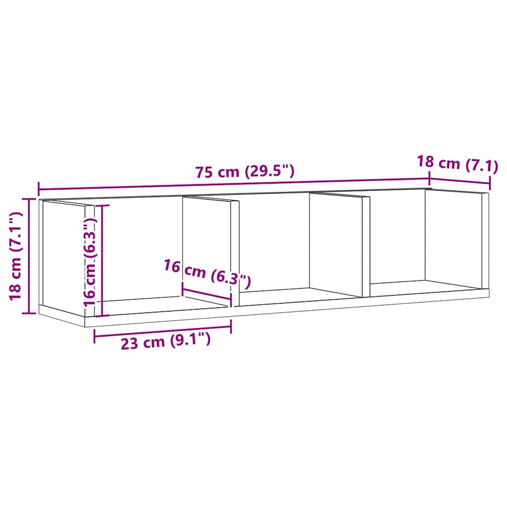 CD-wandschap 75x18x18 cm bewerkt hout artisanaal eikenkleurig is nu te koop bij PeponiXL, paradijselijk wonen!