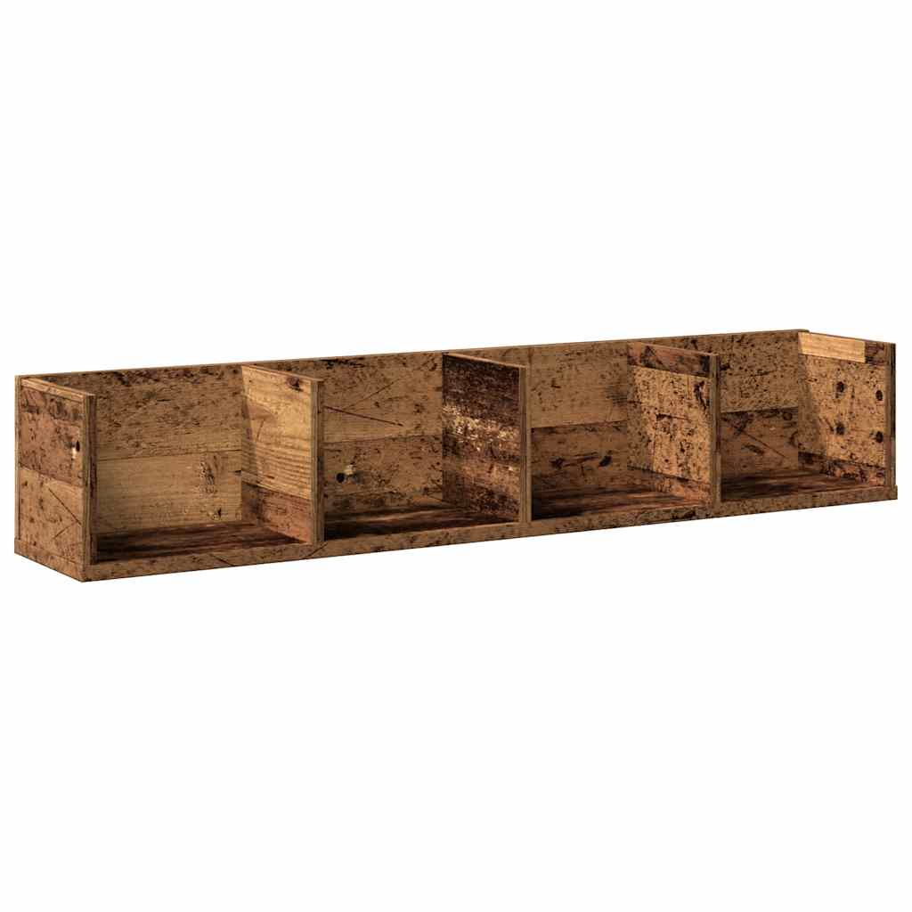 Cd-wandschap 100x18x18 cm bewerkt hout oud houtkleurig is nu te koop bij PeponiXL, paradijselijk wonen!