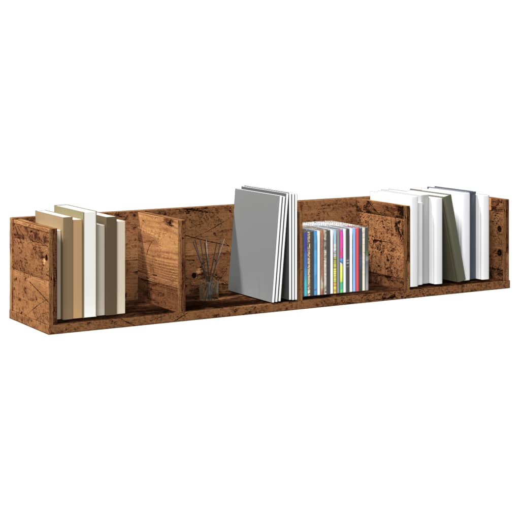 Cd-wandschap 100x18x18 cm bewerkt hout oud houtkleurig is nu te koop bij PeponiXL, paradijselijk wonen!