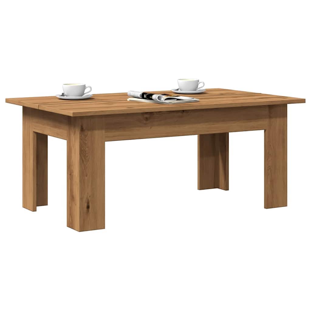 Salontafel 100x60x42 cm bewerkt hout artisanaal eikenkleur is nu te koop bij PeponiXL, paradijselijk wonen!