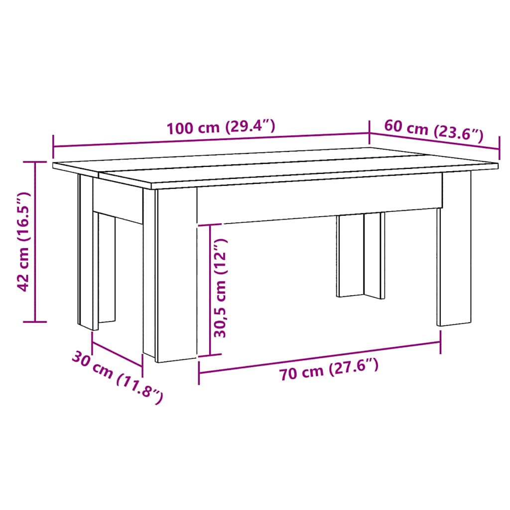 Salontafel 100x60x42 cm bewerkt hout artisanaal eikenkleur is nu te koop bij PeponiXL, paradijselijk wonen!