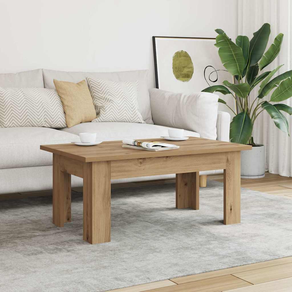 Salontafel 100x60x42 cm bewerkt hout artisanaal eikenkleur is nu te koop bij PeponiXL, paradijselijk wonen!