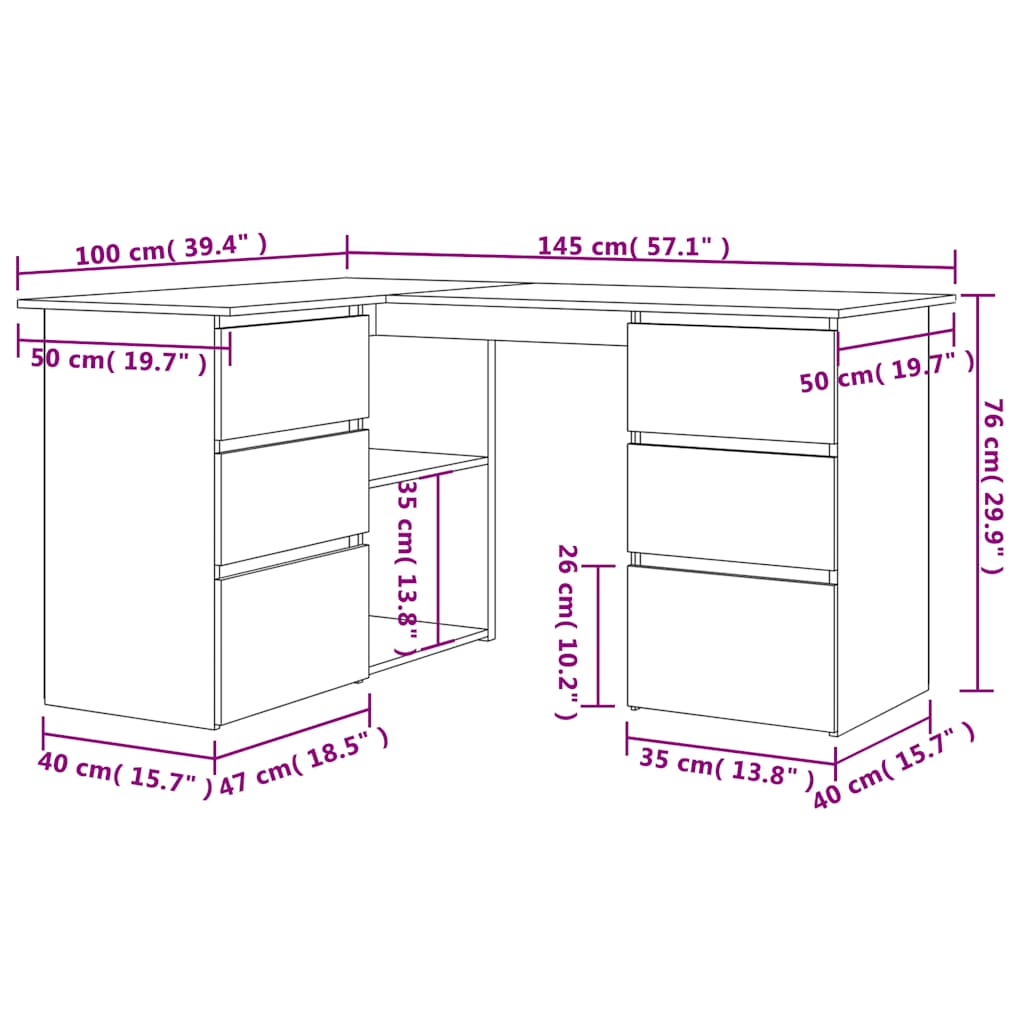 Hoekbureau 145x100x76 cm bewerkt hout oud houtkleurig is nu te koop bij PeponiXL, paradijselijk wonen!