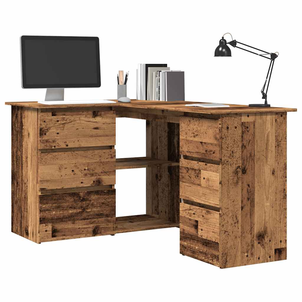 Hoekbureau 145x100x76 cm bewerkt hout oud houtkleurig is nu te koop bij PeponiXL, paradijselijk wonen!