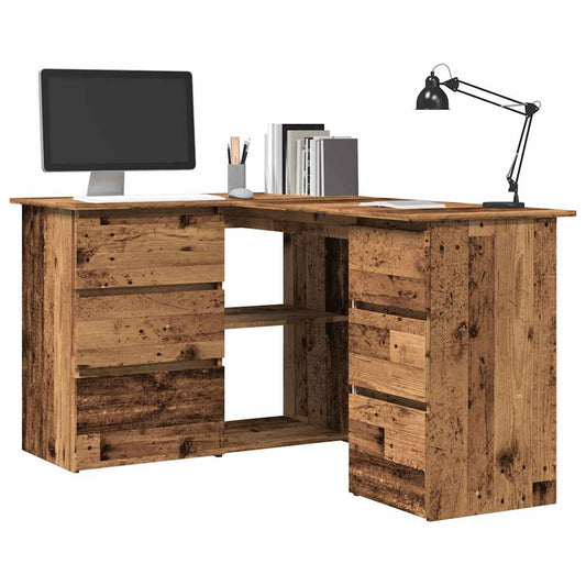 Hoekbureau 145x100x76 cm bewerkt hout oud houtkleurig is nu te koop bij PeponiXL, paradijselijk wonen!