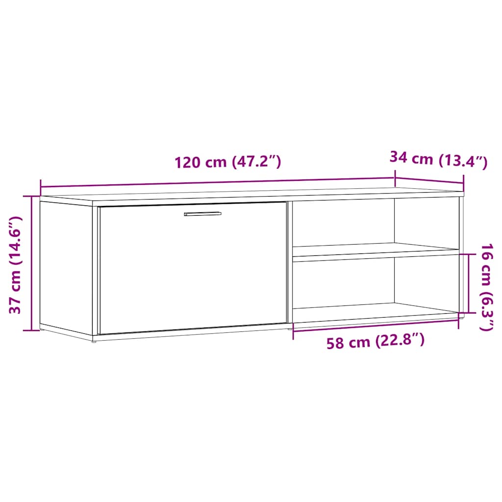 Tv-meubel 120x34x37 cm bewerkt hout oud houtkleurig is nu te koop bij PeponiXL, paradijselijk wonen!