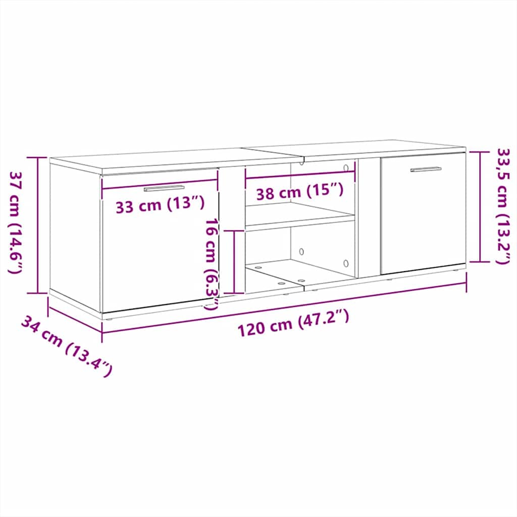 Tv-meubel 120x34x37 cm bewerkt hout oud houtkleurig is nu te koop bij PeponiXL, paradijselijk wonen!