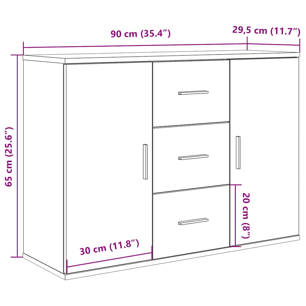 Dressoir 90x29,5x65 cm bewerkt hout oud houtkleurig is nu te koop bij PeponiXL, paradijselijk wonen!