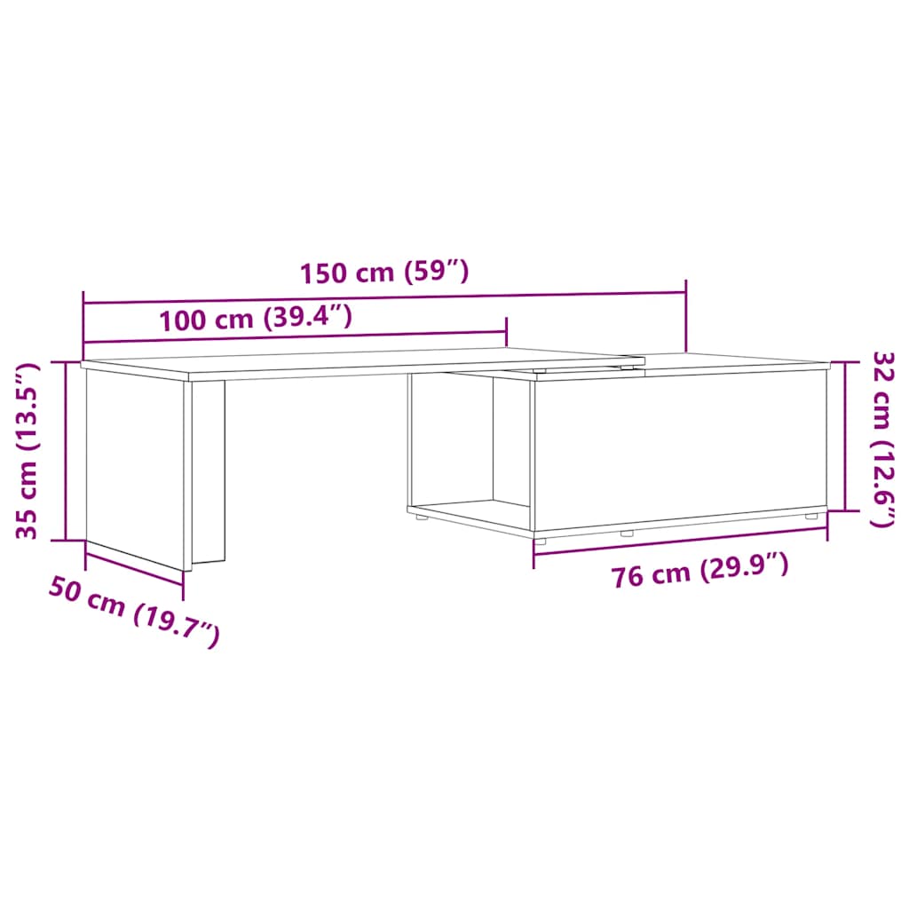 Salontafel 150x50x35 cm bewerkt hout artisanaal eikenkleur is nu te koop bij PeponiXL, paradijselijk wonen!