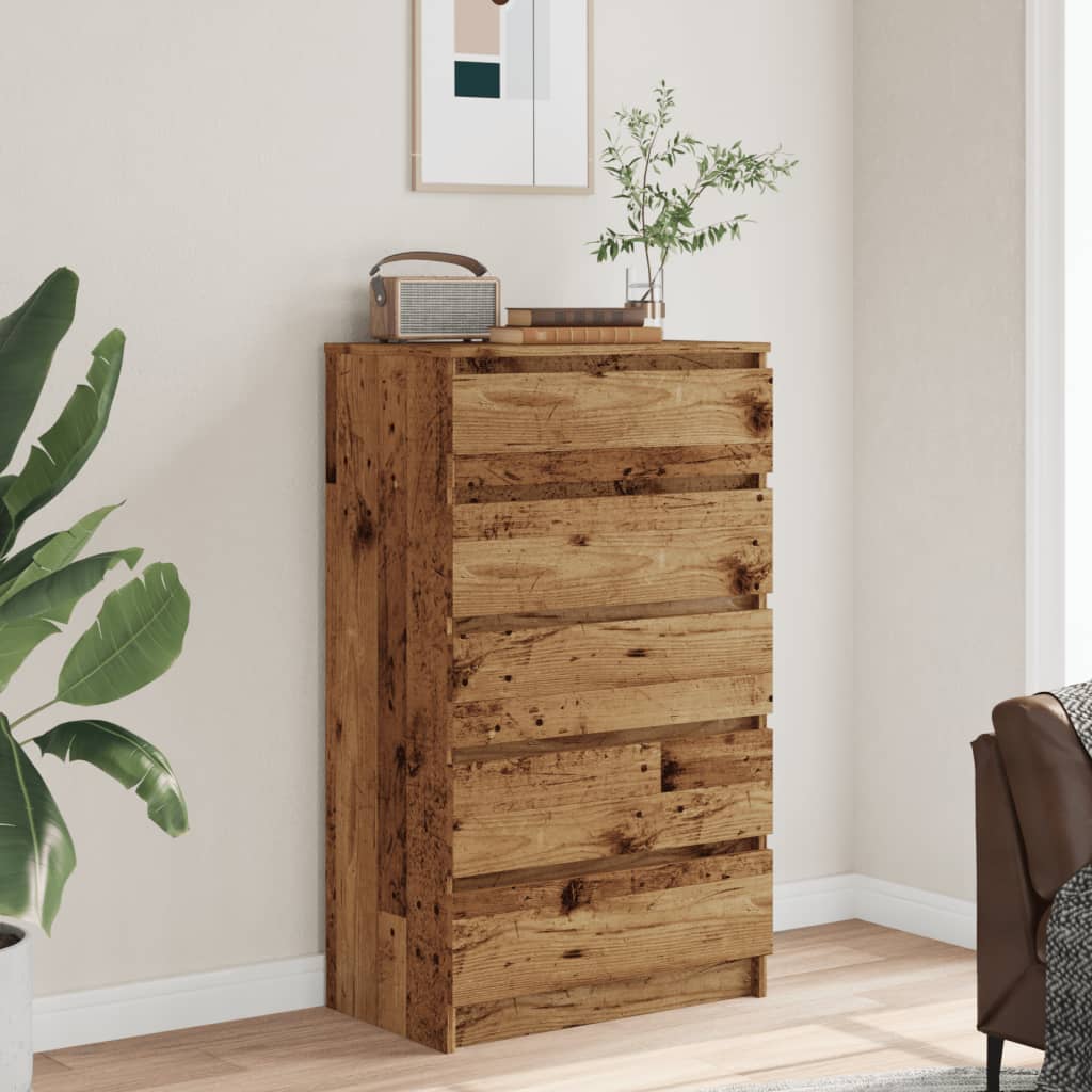 Ladekast 60x36x103 cm bewerkt hout oud houtkleurig is nu te koop bij PeponiXL, paradijselijk wonen!