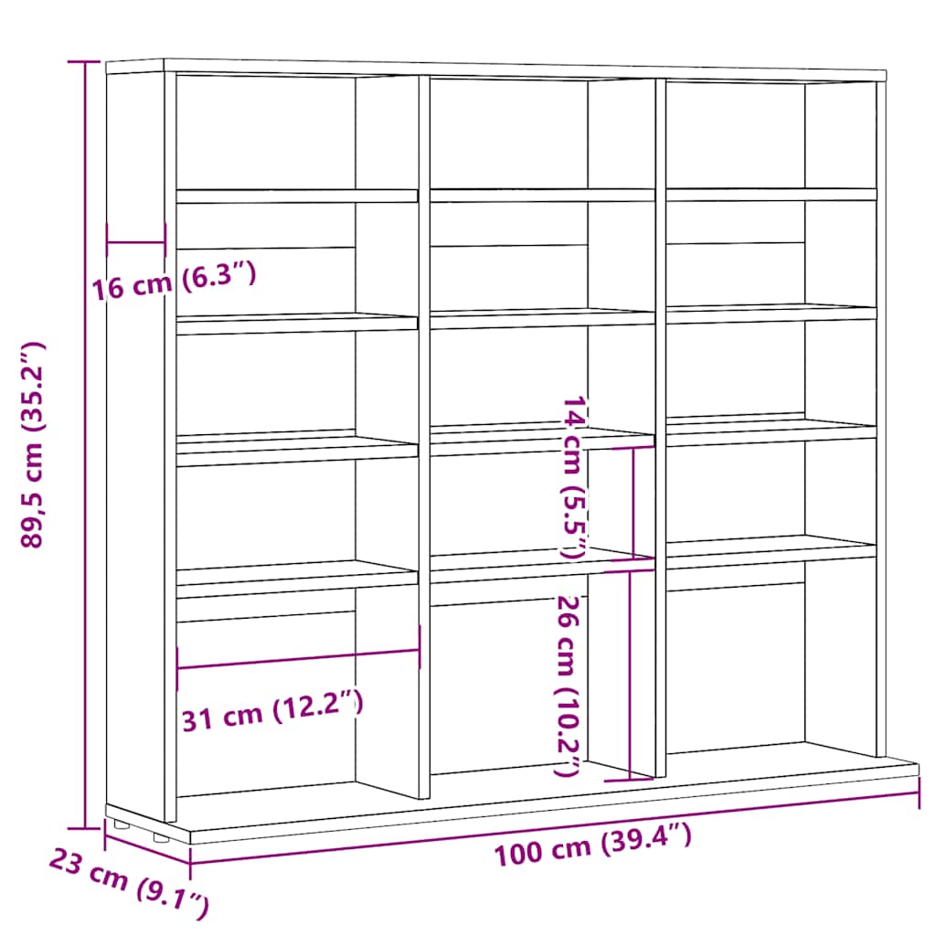Cd-kast 100x23x89,5 cm bewerkt hout artisanaal eikenkleurig is nu te koop bij PeponiXL, paradijselijk wonen!