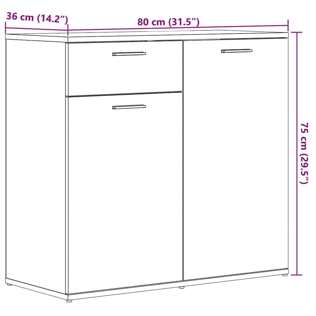 Dressoir 80x36x75 cm bewerkt hout oud houtkleurig is nu te koop bij PeponiXL, paradijselijk wonen!