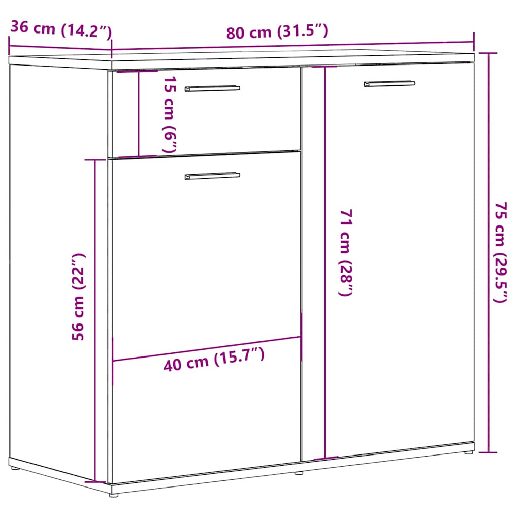 Dressoir 80x36x75 cm bewerkt hout artisanaal eikenkleur is nu te koop bij PeponiXL, paradijselijk wonen!