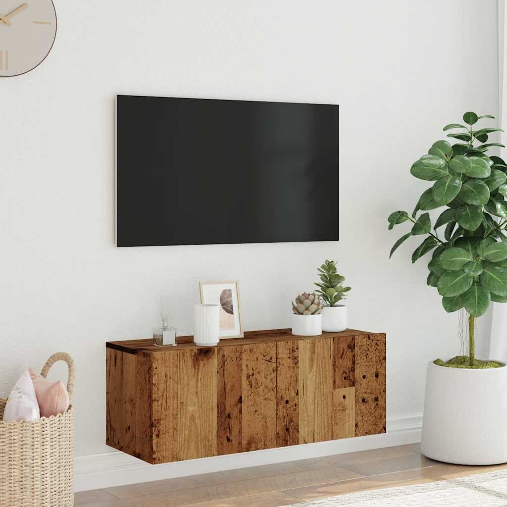 Tv-wandmeubel 80x30x30 cm bewerkt hout oud houtkleurig is nu te koop bij PeponiXL, paradijselijk wonen!